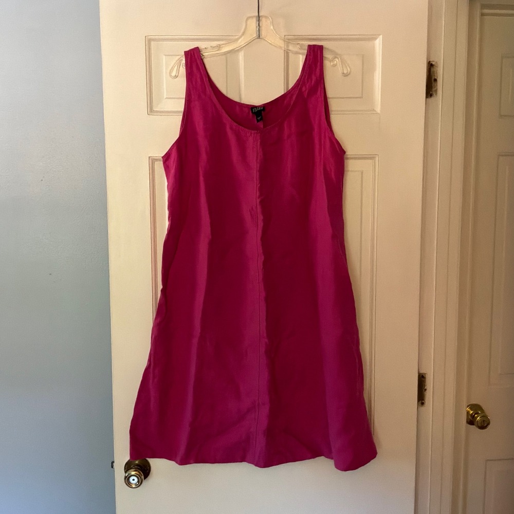 Eileen Fisher Pink Linen Sleeveless Shift Dress Lagenlook Natural Fibers Large